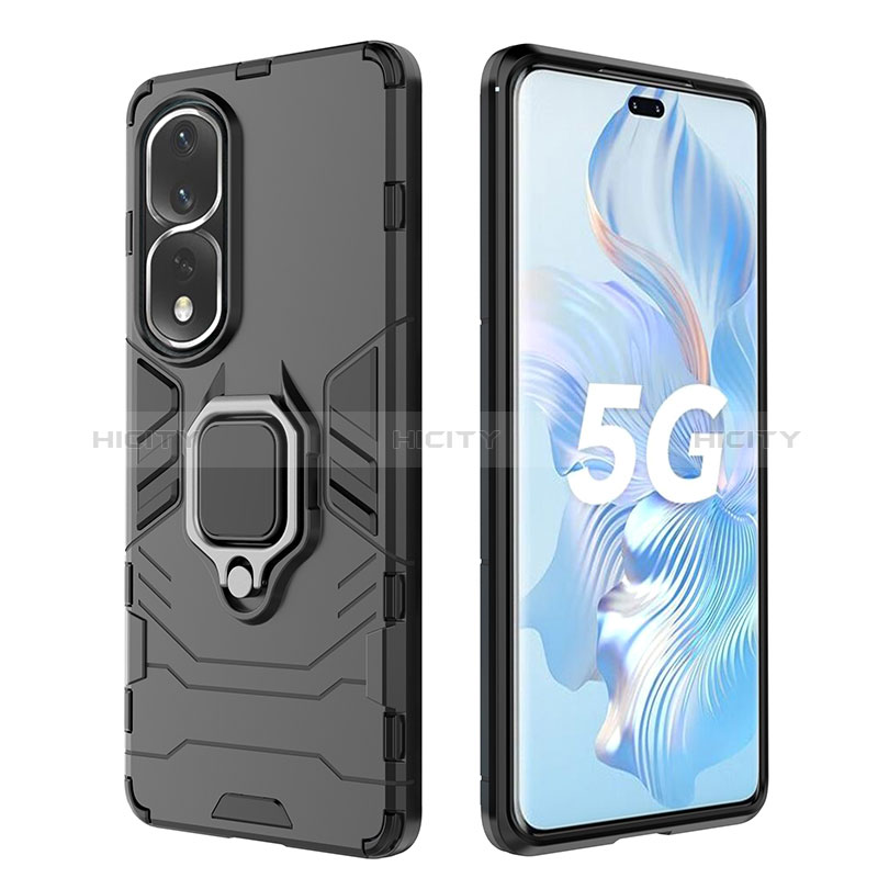 Coque Contour Silicone et Plastique Housse Etui Mat avec Magnetique Support Bague Anneau pour Huawei Honor 80 Pro Flat 5G Plus