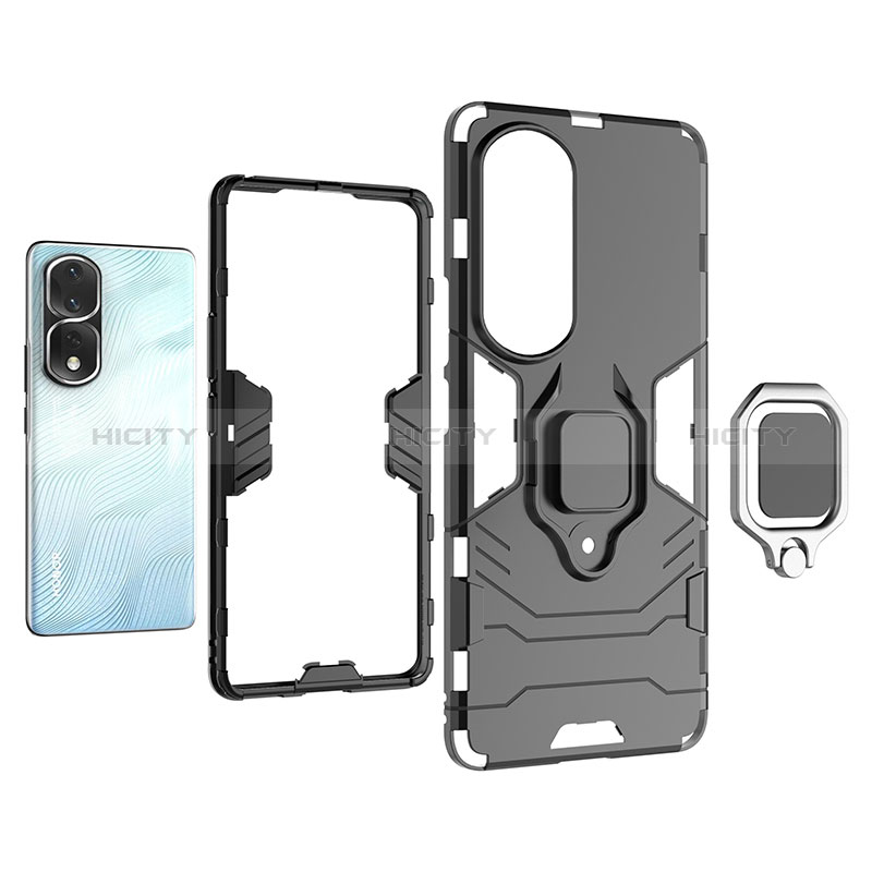 Coque Contour Silicone et Plastique Housse Etui Mat avec Magnetique Support Bague Anneau pour Huawei Honor 80 Pro Flat 5G Plus