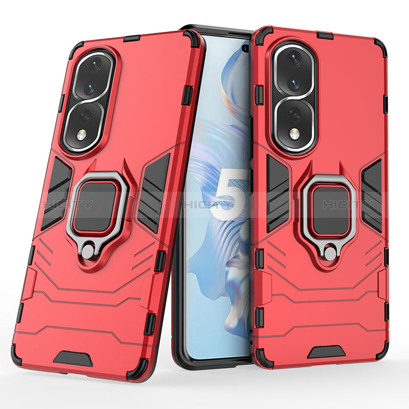 Coque Contour Silicone et Plastique Housse Etui Mat avec Magnetique Support Bague Anneau pour Huawei Honor 80 Pro Flat 5G Rouge Plus