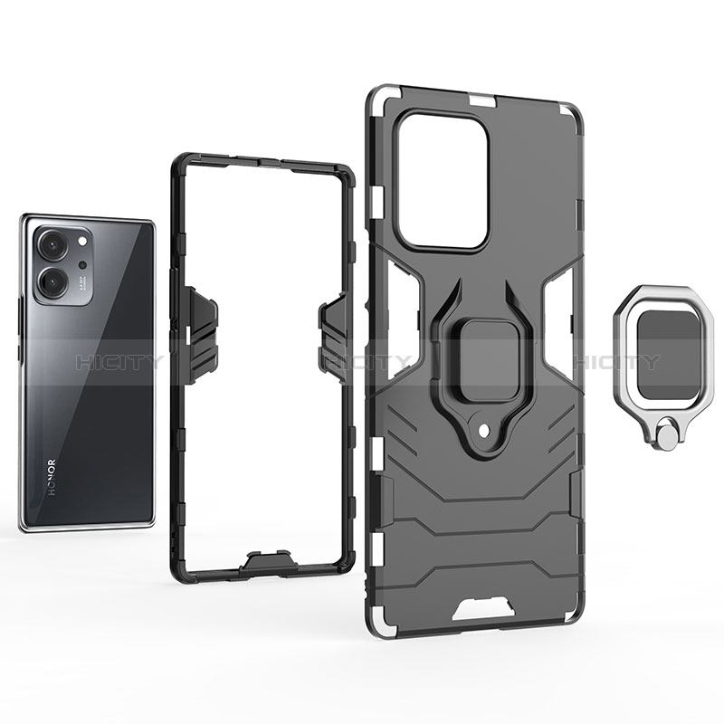 Coque Contour Silicone et Plastique Housse Etui Mat avec Magnetique Support Bague Anneau pour Huawei Honor 80 SE 5G Plus