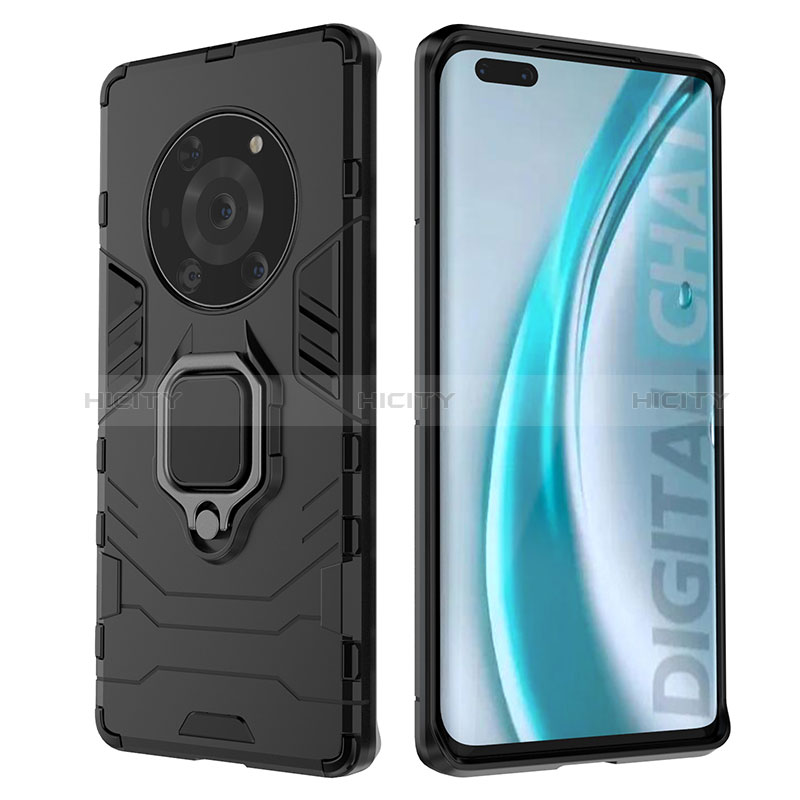 Coque Contour Silicone et Plastique Housse Etui Mat avec Magnetique Support Bague Anneau pour Huawei Honor Magic3 Pro 5G Plus