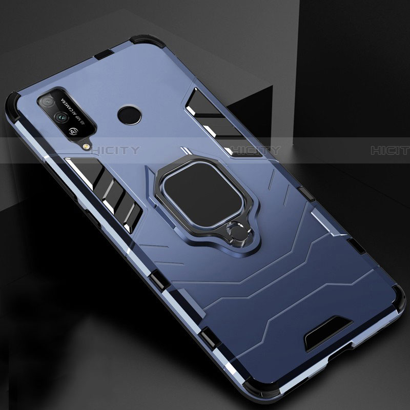 Coque Contour Silicone et Plastique Housse Etui Mat avec Magnetique Support Bague Anneau pour Huawei Honor Play4T Bleu Plus