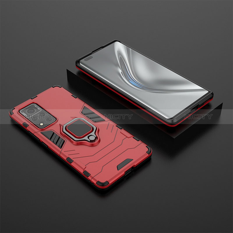 Coque Contour Silicone et Plastique Housse Etui Mat avec Magnetique Support Bague Anneau pour Huawei Honor V40 5G Rouge Plus