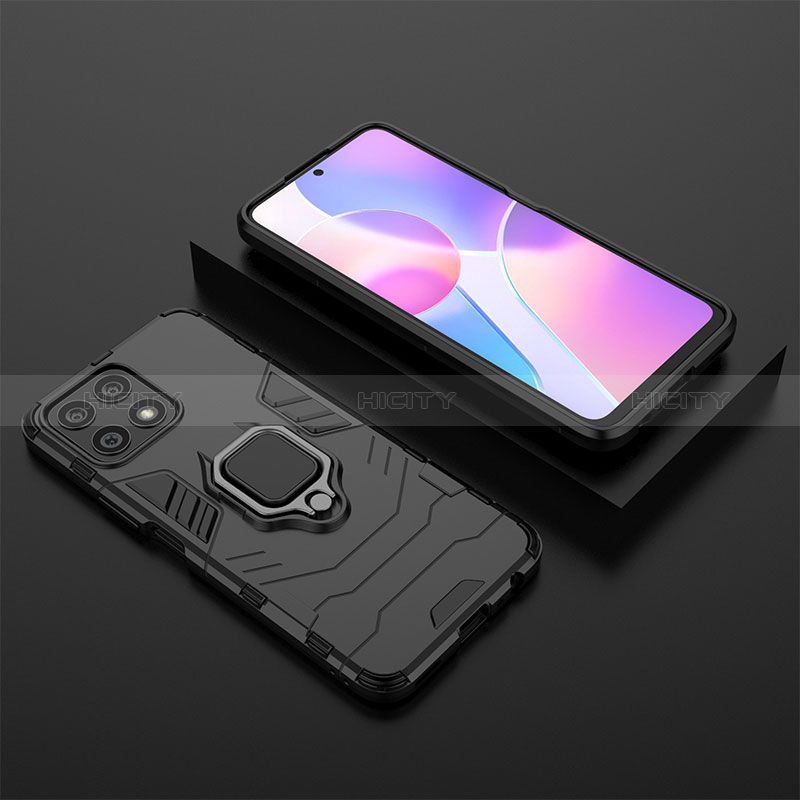 Coque Contour Silicone et Plastique Housse Etui Mat avec Magnetique Support Bague Anneau pour Huawei Honor X30i Noir Plus