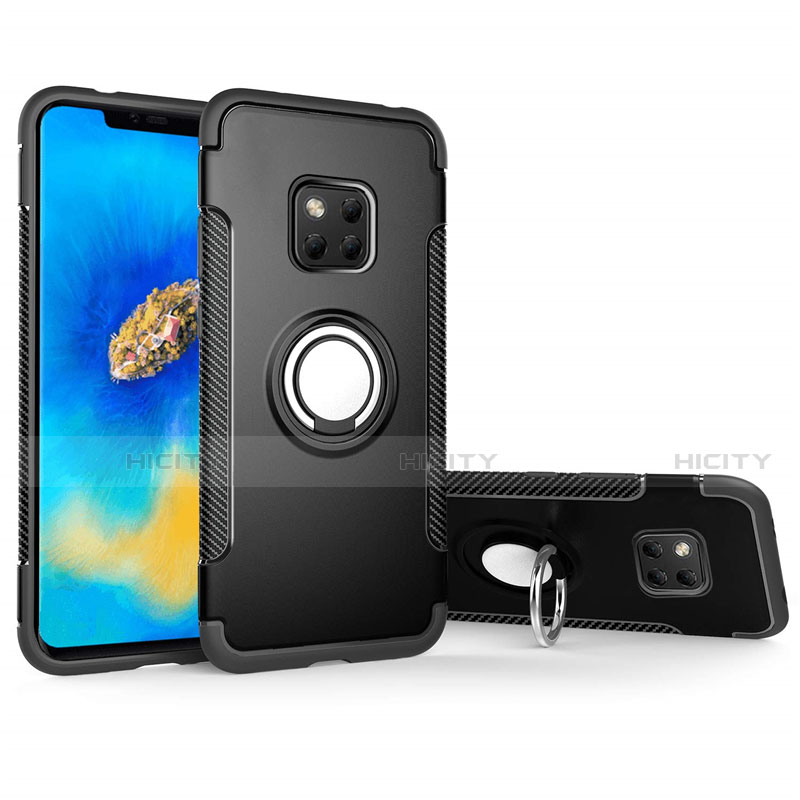 Coque Contour Silicone et Plastique Housse Etui Mat avec Magnetique Support Bague Anneau pour Huawei Mate 20 Pro Noir Plus