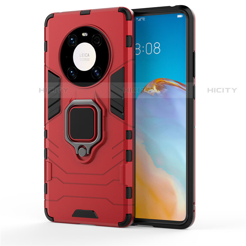 Coque Contour Silicone et Plastique Housse Etui Mat avec Magnetique Support Bague Anneau pour Huawei Mate 40 Pro Rouge Plus