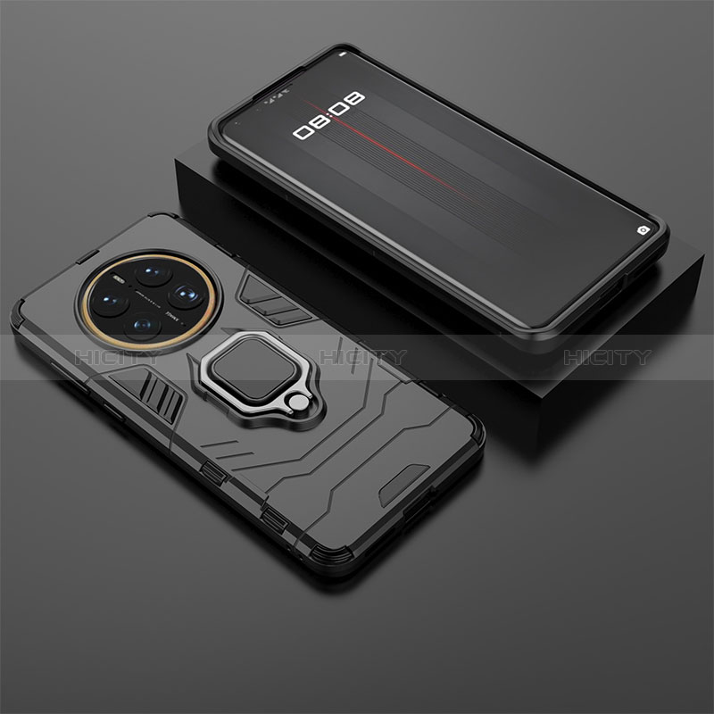 Coque Contour Silicone et Plastique Housse Etui Mat avec Magnetique Support Bague Anneau pour Huawei Mate 50 Pro Noir Plus