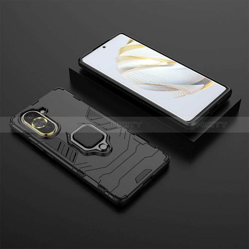 Coque Contour Silicone et Plastique Housse Etui Mat avec Magnetique Support Bague Anneau pour Huawei Nova 10 Noir Plus