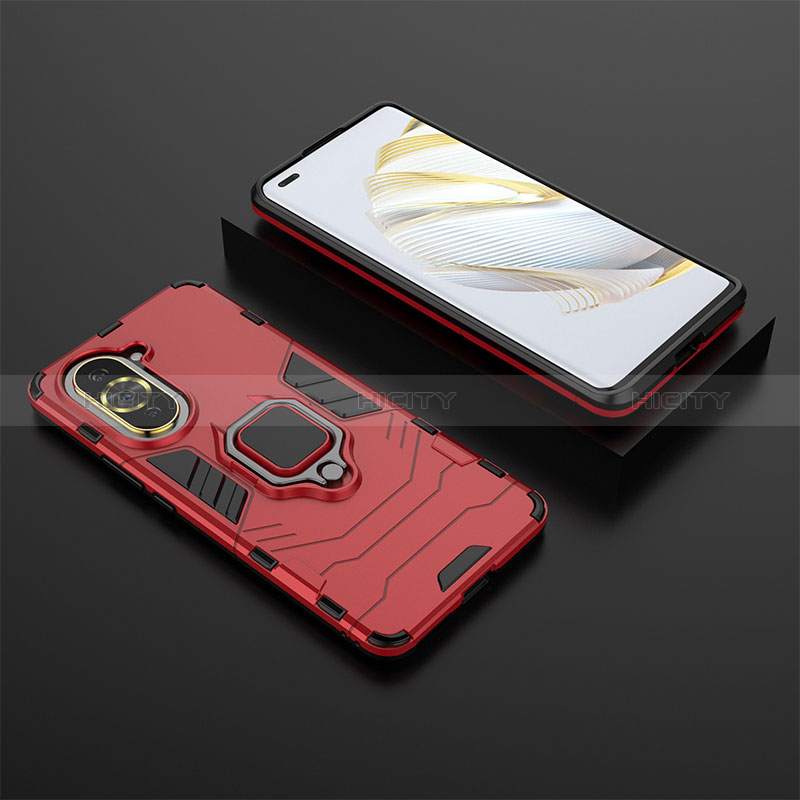 Coque Contour Silicone et Plastique Housse Etui Mat avec Magnetique Support Bague Anneau pour Huawei Nova 10 Pro Rouge Plus