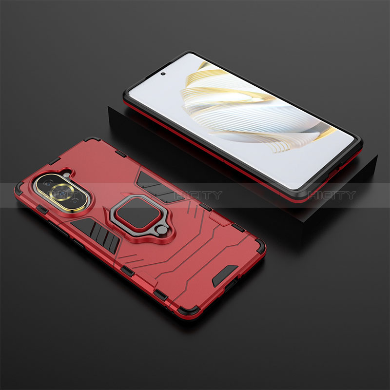 Coque Contour Silicone et Plastique Housse Etui Mat avec Magnetique Support Bague Anneau pour Huawei Nova 10 Rouge Plus