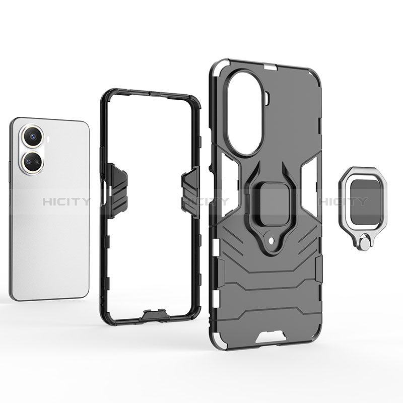 Coque Contour Silicone et Plastique Housse Etui Mat avec Magnetique Support Bague Anneau pour Huawei Nova 10 SE Plus