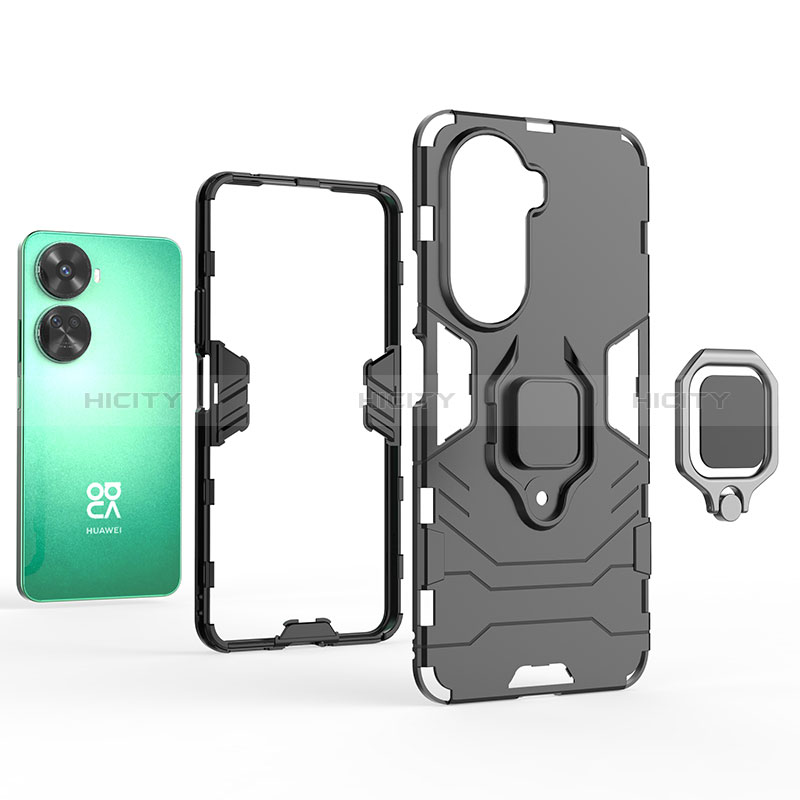 Coque Contour Silicone et Plastique Housse Etui Mat avec Magnetique Support Bague Anneau pour Huawei Nova 11 SE Plus