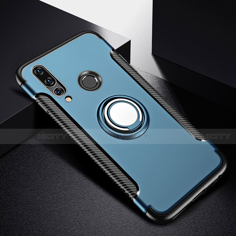 Coque Contour Silicone et Plastique Housse Etui Mat avec Magnetique Support Bague Anneau pour Huawei Nova 4e Bleu Plus