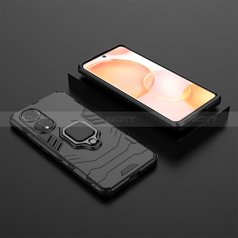 Coque Contour Silicone et Plastique Housse Etui Mat avec Magnetique Support Bague Anneau pour Huawei Nova 9 Noir Plus