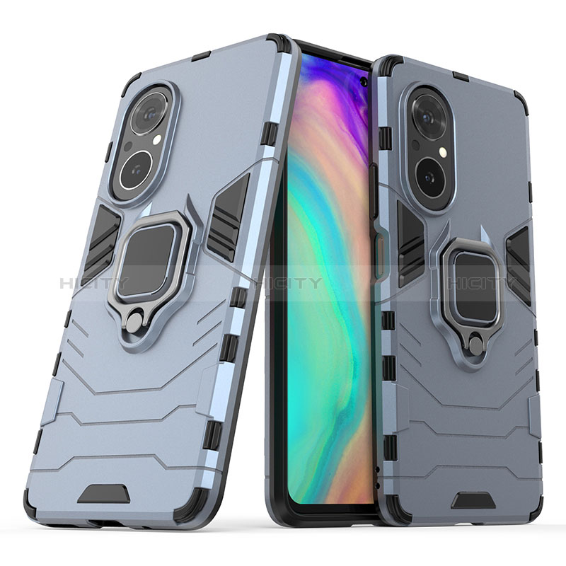 Coque Contour Silicone et Plastique Housse Etui Mat avec Magnetique Support Bague Anneau pour Huawei Nova 9 SE Bleu Plus