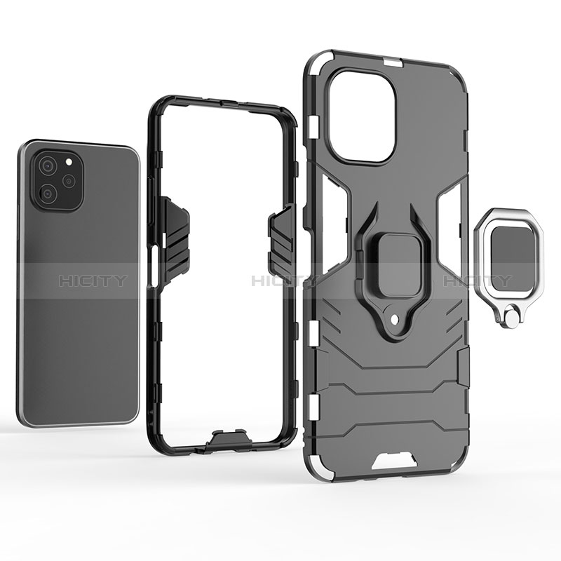 Coque Contour Silicone et Plastique Housse Etui Mat avec Magnetique Support Bague Anneau pour Huawei Nova Y61 Plus