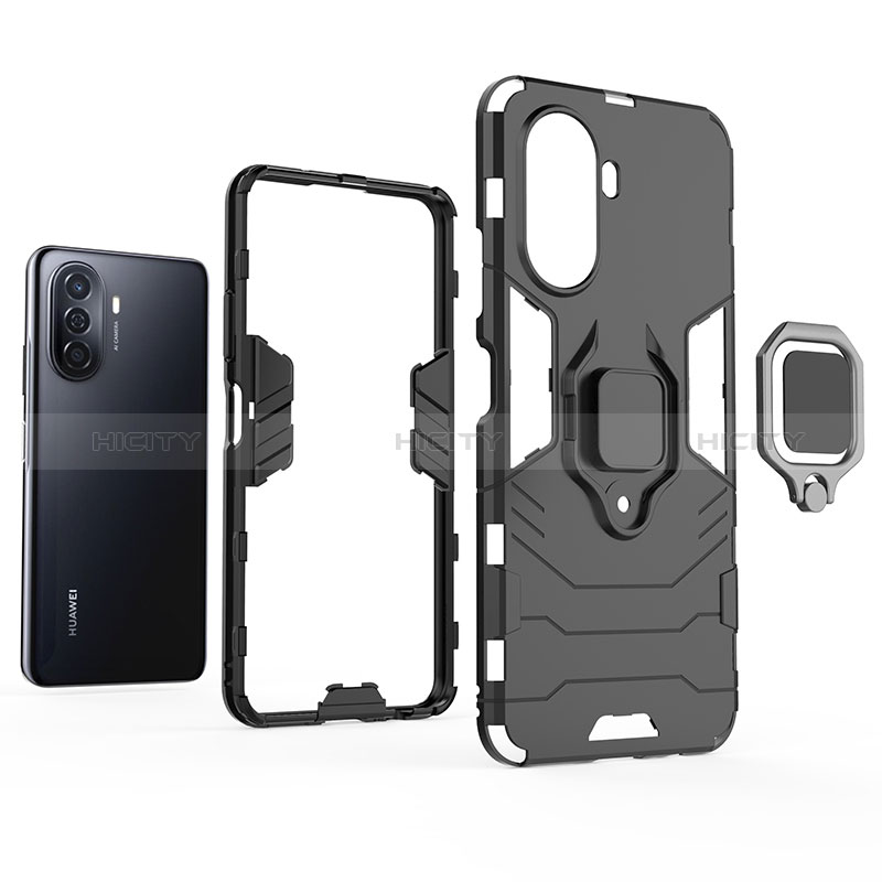 Coque Contour Silicone et Plastique Housse Etui Mat avec Magnetique Support Bague Anneau pour Huawei Nova Y70 Plus Plus