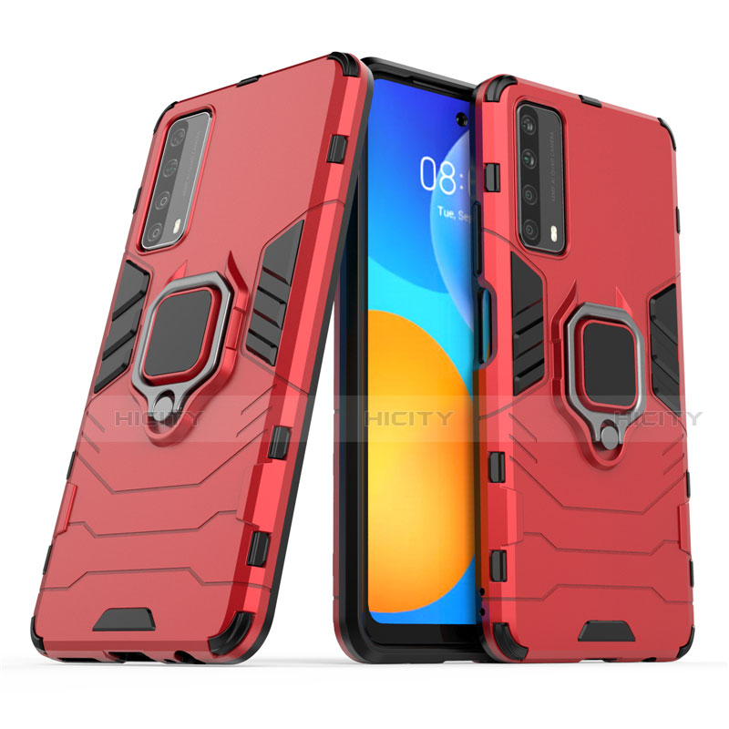 Coque Contour Silicone et Plastique Housse Etui Mat avec Magnetique Support Bague Anneau pour Huawei P Smart (2021) Plus