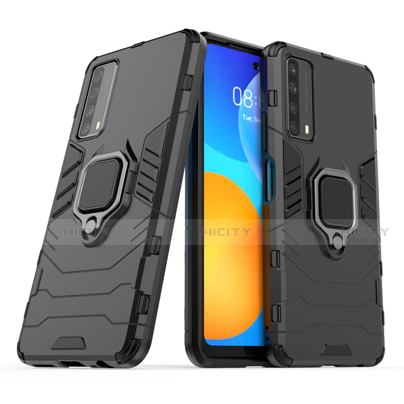 Coque Contour Silicone et Plastique Housse Etui Mat avec Magnetique Support Bague Anneau pour Huawei P Smart (2021) Plus