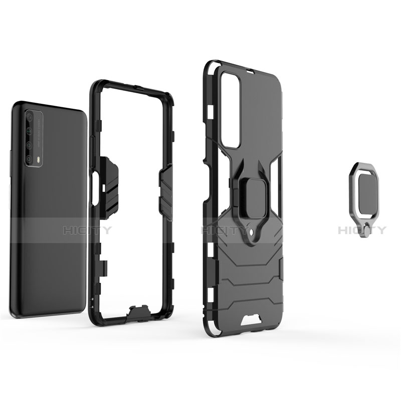 Coque Contour Silicone et Plastique Housse Etui Mat avec Magnetique Support Bague Anneau pour Huawei P Smart (2021) Plus