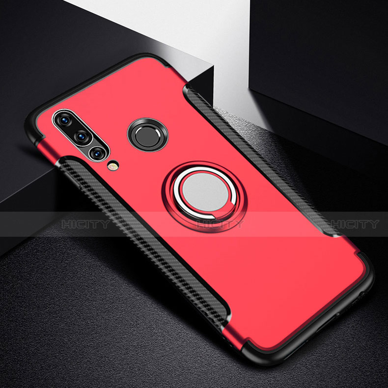 Coque Contour Silicone et Plastique Housse Etui Mat avec Magnetique Support Bague Anneau pour Huawei P30 Lite New Edition Rouge Plus