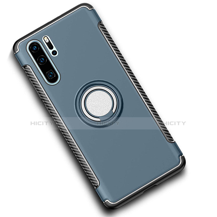 Coque Contour Silicone et Plastique Housse Etui Mat avec Magnetique Support Bague Anneau pour Huawei P30 Pro Cyan Plus