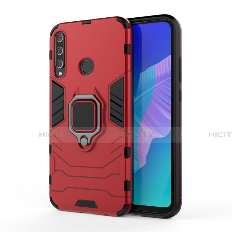 Coque Contour Silicone et Plastique Housse Etui Mat avec Magnetique Support Bague Anneau pour Huawei P40 Lite E Rouge Plus