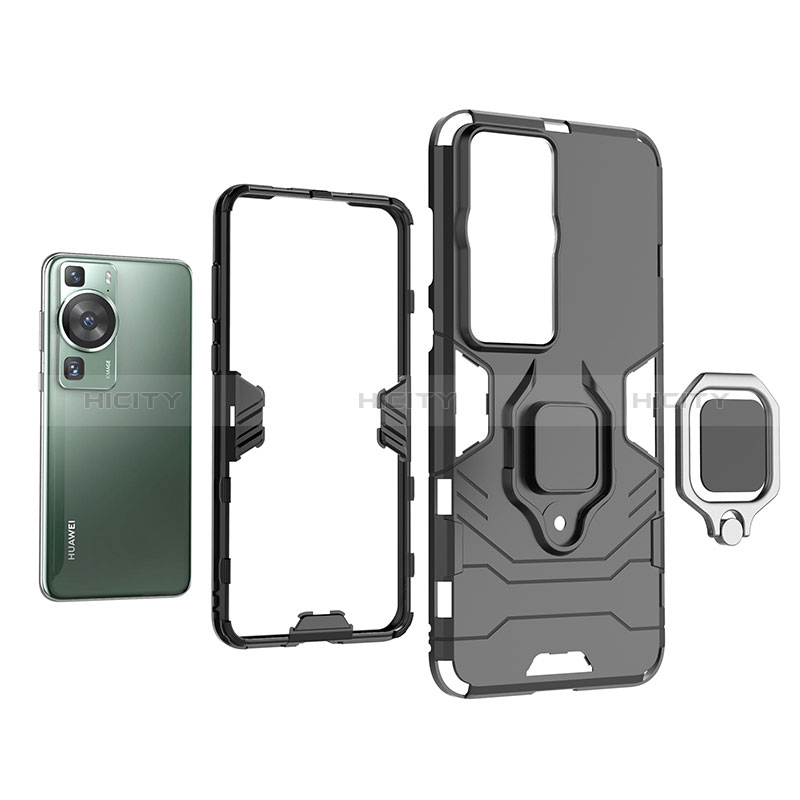 Coque Contour Silicone et Plastique Housse Etui Mat avec Magnetique Support Bague Anneau pour Huawei P60 Plus