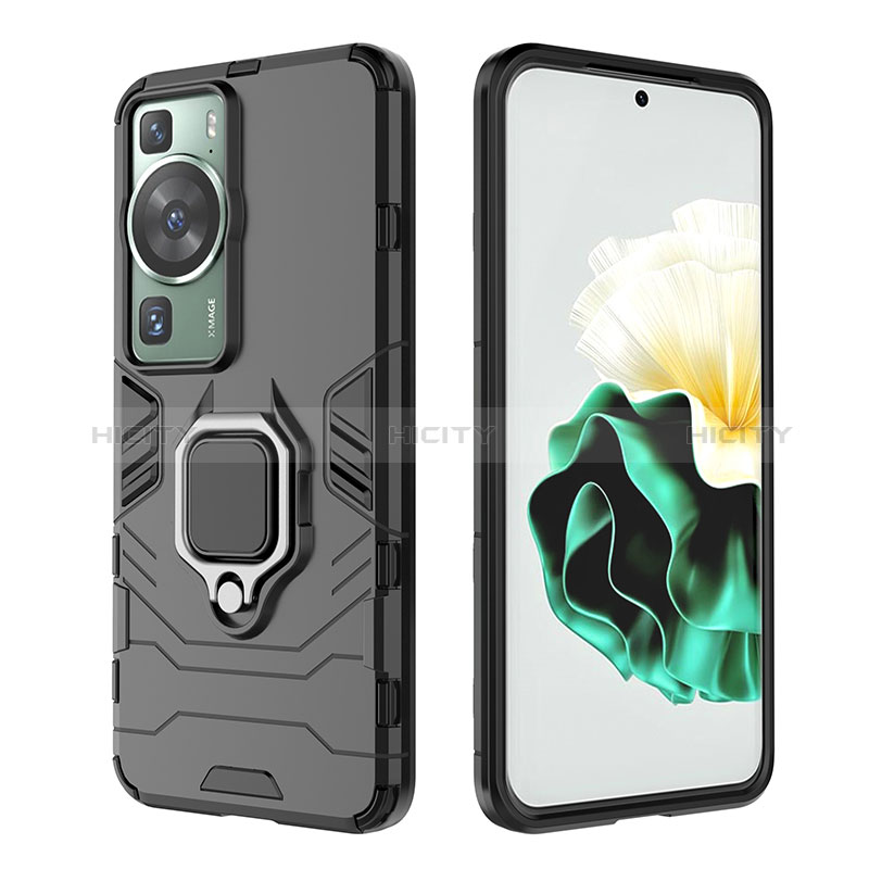 Coque Contour Silicone et Plastique Housse Etui Mat avec Magnetique Support Bague Anneau pour Huawei P60 Pro Plus