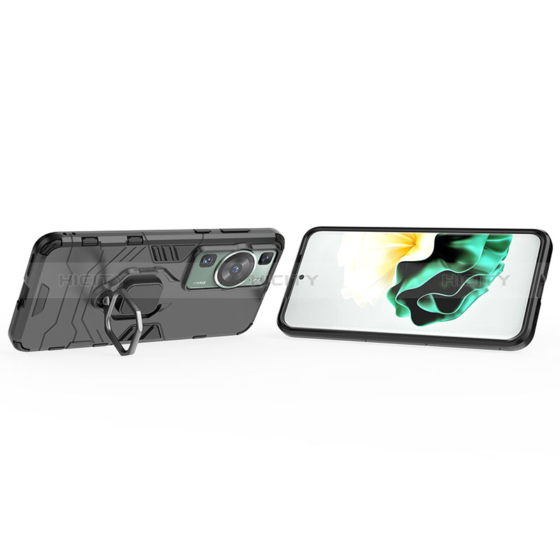 Coque Contour Silicone et Plastique Housse Etui Mat avec Magnetique Support Bague Anneau pour Huawei P60 Pro Plus