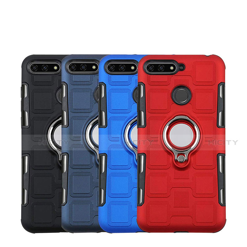 Coque Contour Silicone et Plastique Housse Etui Mat avec Magnetique Support Bague Anneau pour Huawei Y6 (2018) Plus