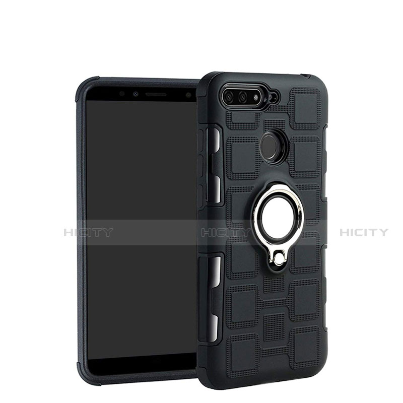 Coque Contour Silicone et Plastique Housse Etui Mat avec Magnetique Support Bague Anneau pour Huawei Y6 (2018) Plus