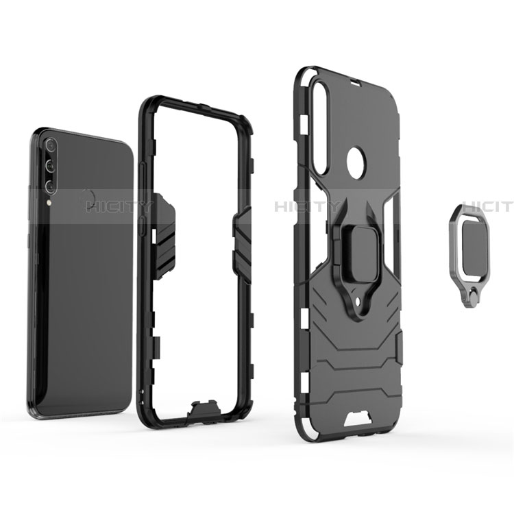 Coque Contour Silicone et Plastique Housse Etui Mat avec Magnetique Support Bague Anneau pour Huawei Y7p Plus