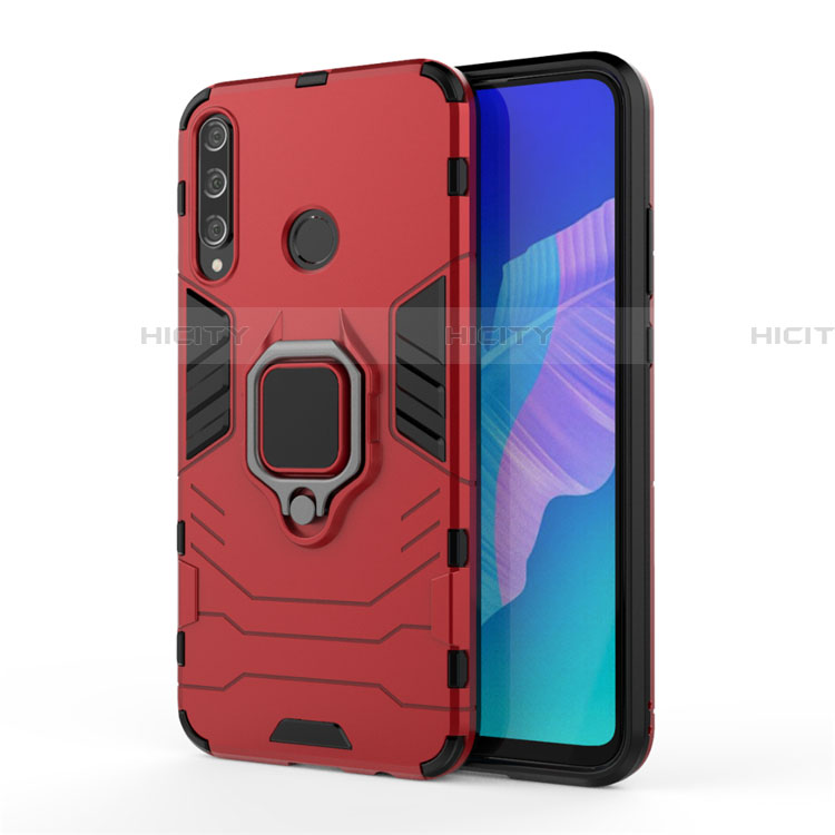 Coque Contour Silicone et Plastique Housse Etui Mat avec Magnetique Support Bague Anneau pour Huawei Y7p Rouge Plus