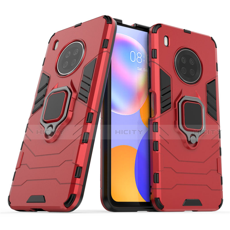 Coque Contour Silicone et Plastique Housse Etui Mat avec Magnetique Support Bague Anneau pour Huawei Y9a Plus