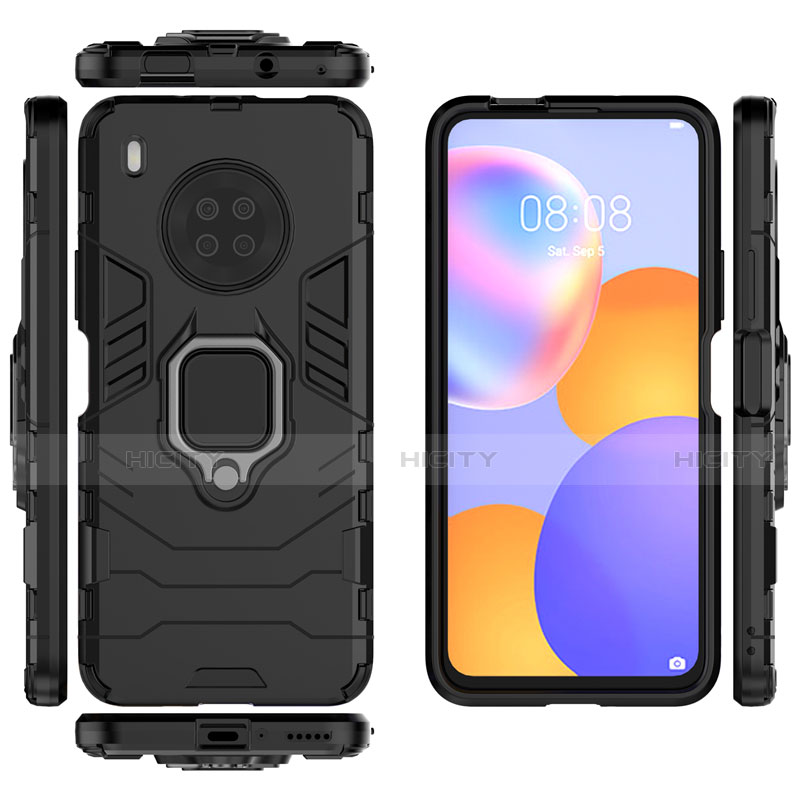 Coque Contour Silicone et Plastique Housse Etui Mat avec Magnetique Support Bague Anneau pour Huawei Y9a Plus