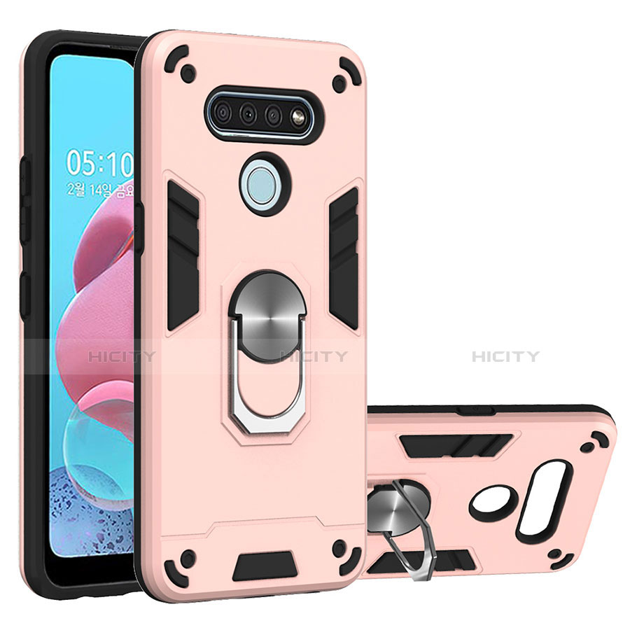 Coque Contour Silicone et Plastique Housse Etui Mat avec Magnetique Support Bague Anneau pour LG K51 Plus