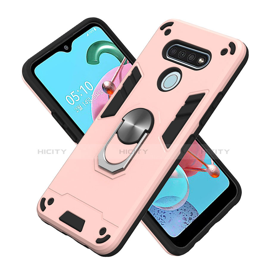 Coque Contour Silicone et Plastique Housse Etui Mat avec Magnetique Support Bague Anneau pour LG K51 Plus