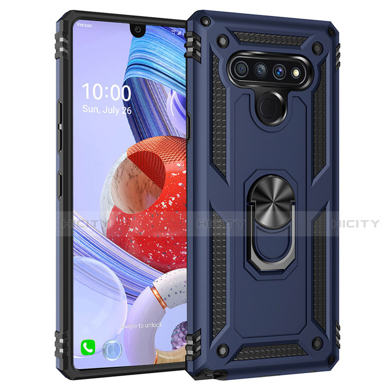 Coque Contour Silicone et Plastique Housse Etui Mat avec Magnetique Support Bague Anneau pour LG Stylo 6 Bleu Plus