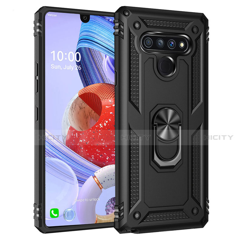 Coque Contour Silicone et Plastique Housse Etui Mat avec Magnetique Support Bague Anneau pour LG Stylo 6 Noir Plus