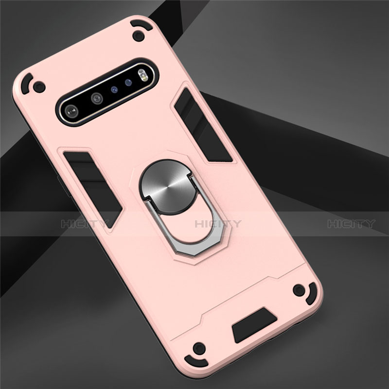 Coque Contour Silicone et Plastique Housse Etui Mat avec Magnetique Support Bague Anneau pour LG V60 ThinQ 5G Plus