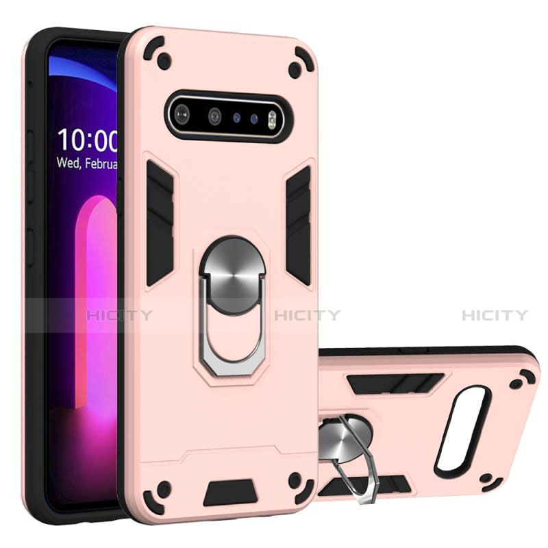 Coque Contour Silicone et Plastique Housse Etui Mat avec Magnetique Support Bague Anneau pour LG V60 ThinQ 5G Plus