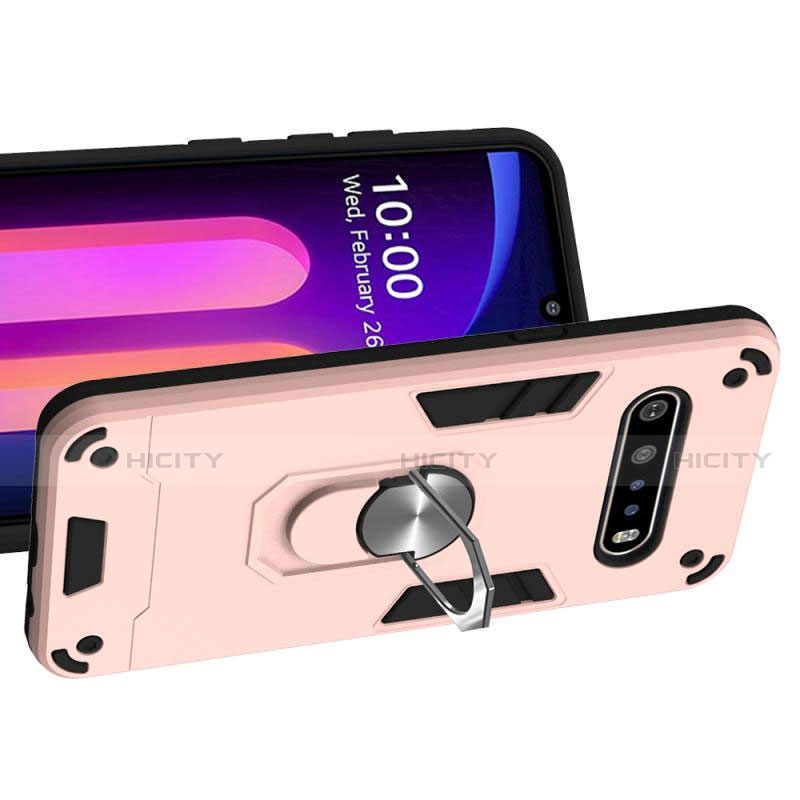 Coque Contour Silicone et Plastique Housse Etui Mat avec Magnetique Support Bague Anneau pour LG V60 ThinQ 5G Plus