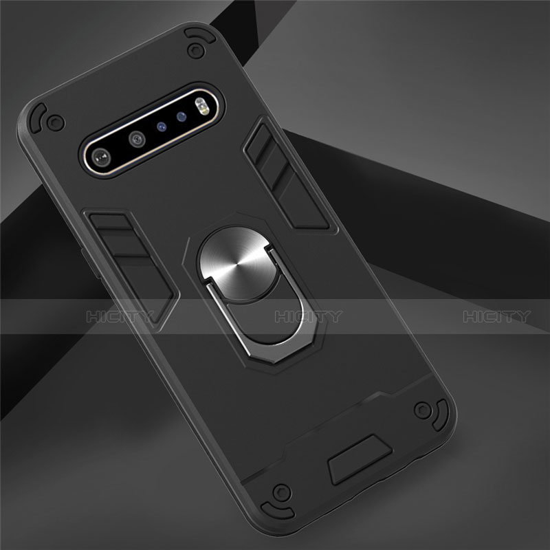 Coque Contour Silicone et Plastique Housse Etui Mat avec Magnetique Support Bague Anneau pour LG V60 ThinQ 5G Plus