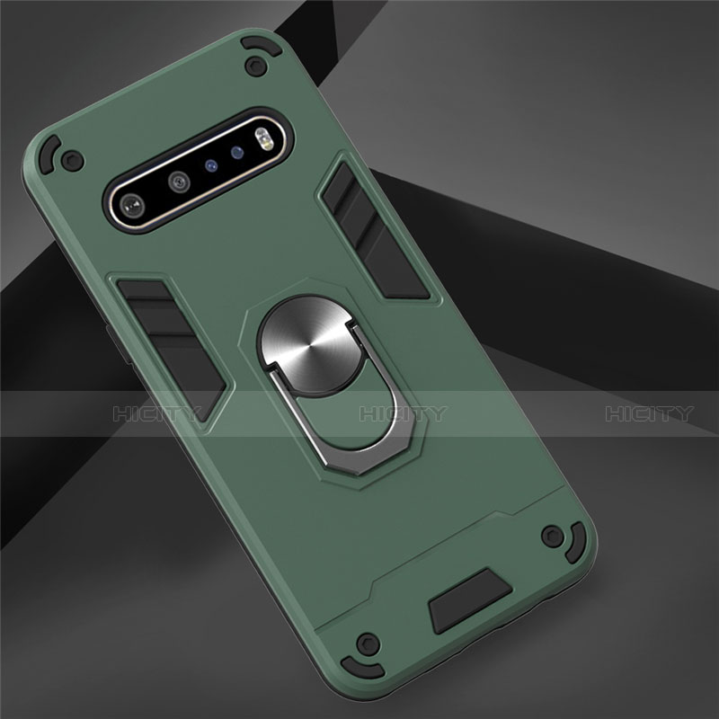 Coque Contour Silicone et Plastique Housse Etui Mat avec Magnetique Support Bague Anneau pour LG V60 ThinQ 5G Vert Plus