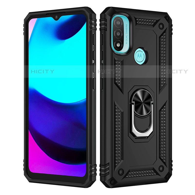 Coque Contour Silicone et Plastique Housse Etui Mat avec Magnetique Support Bague Anneau pour Motorola Moto E30 Noir Plus