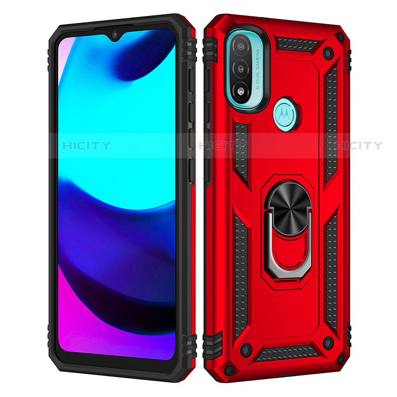 Coque Contour Silicone et Plastique Housse Etui Mat avec Magnetique Support Bague Anneau pour Motorola Moto E30 Rouge Plus