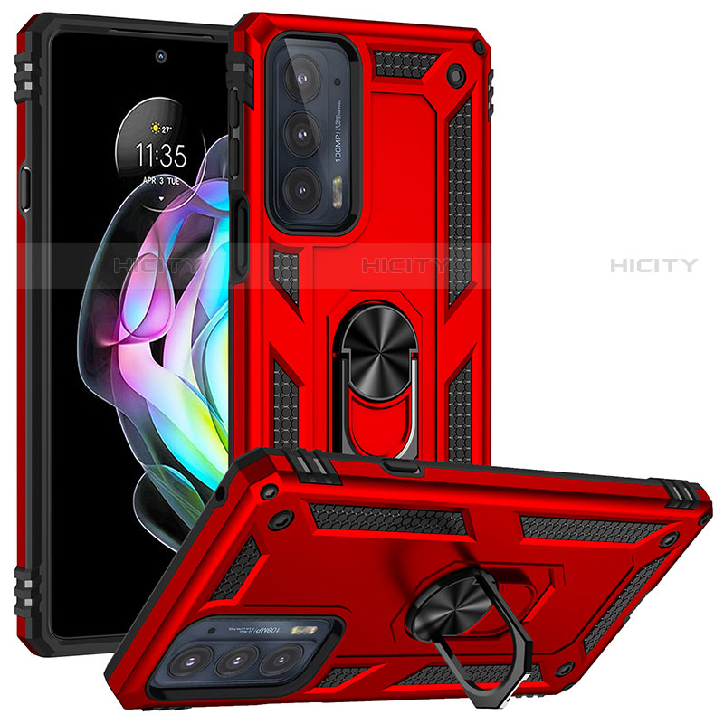 Coque Contour Silicone et Plastique Housse Etui Mat avec Magnetique Support Bague Anneau pour Motorola Moto Edge 20 5G Rouge Plus