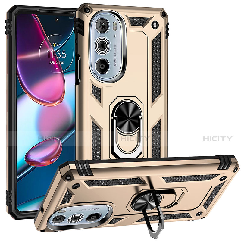 Coque Contour Silicone et Plastique Housse Etui Mat avec Magnetique Support Bague Anneau pour Motorola Moto Edge 30 Pro 5G Or Plus