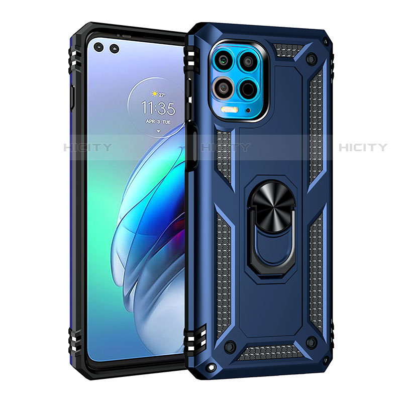 Coque Contour Silicone et Plastique Housse Etui Mat avec Magnetique Support Bague Anneau pour Motorola Moto Edge S 5G Bleu Plus